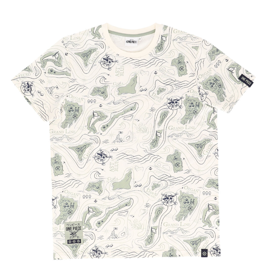 Tshirt | One Piece | Carte Oc&eacute;ane Vert De Gris | Taille S