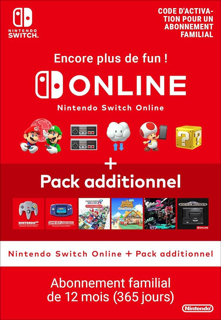 Abonnement Nintendo Switch Online 365 Jours (famille) + Pack Additionnel