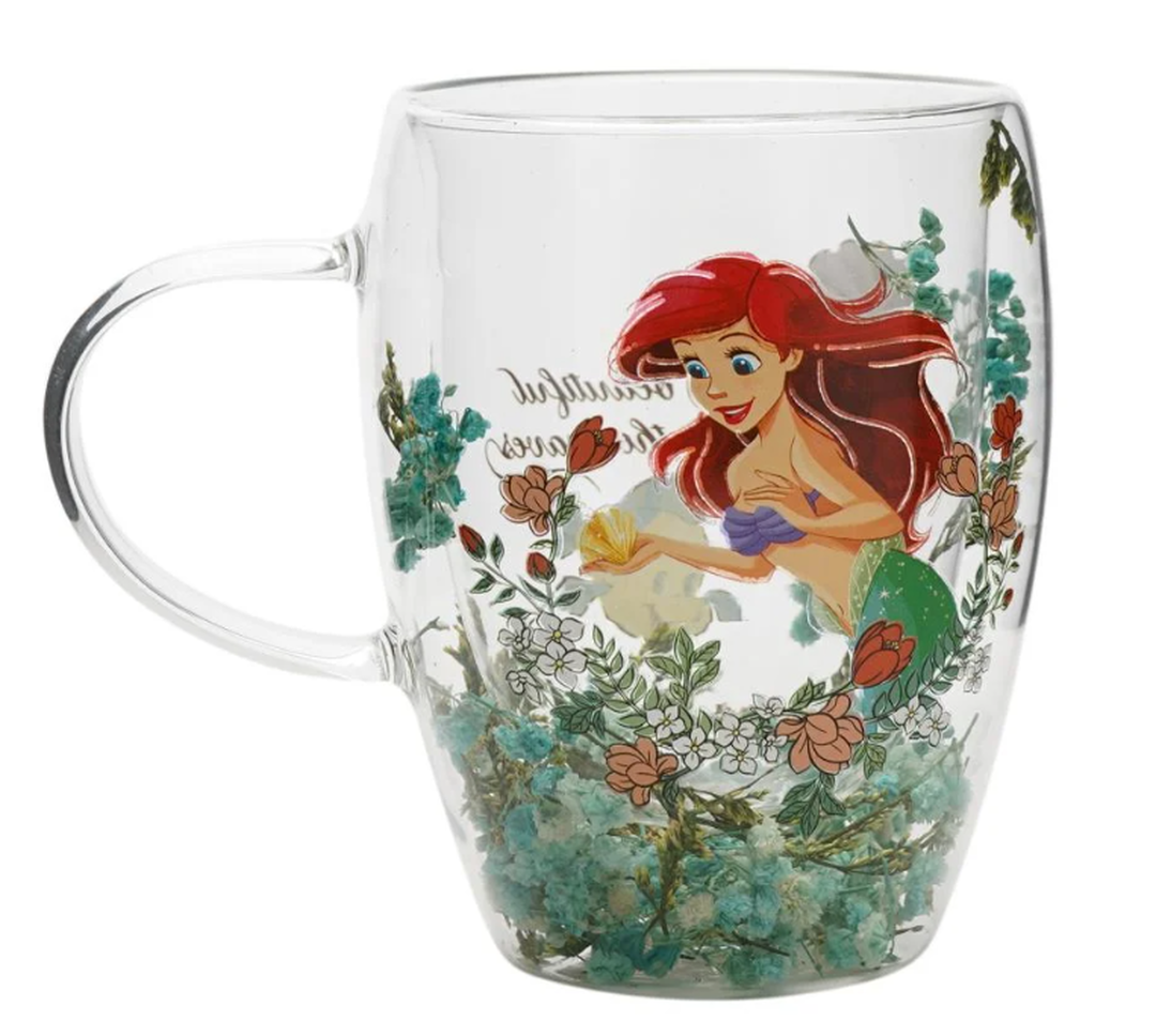 Mug | Disney | Mug En Verre Ariel Decoratif Floral