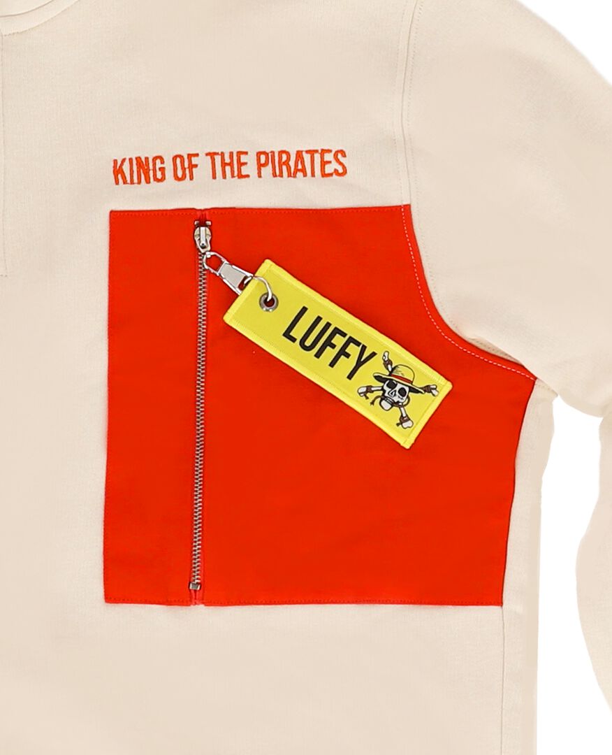 Sweat | One Piece | Sweat Luffy Beige Avec Zip 3/4 + Poche Rouge | Taille M
