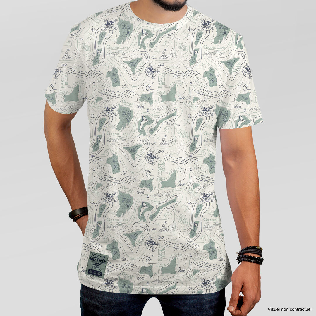Tshirt | One Piece | Carte Oc&eacute;ane Vert De Gris | Taille S