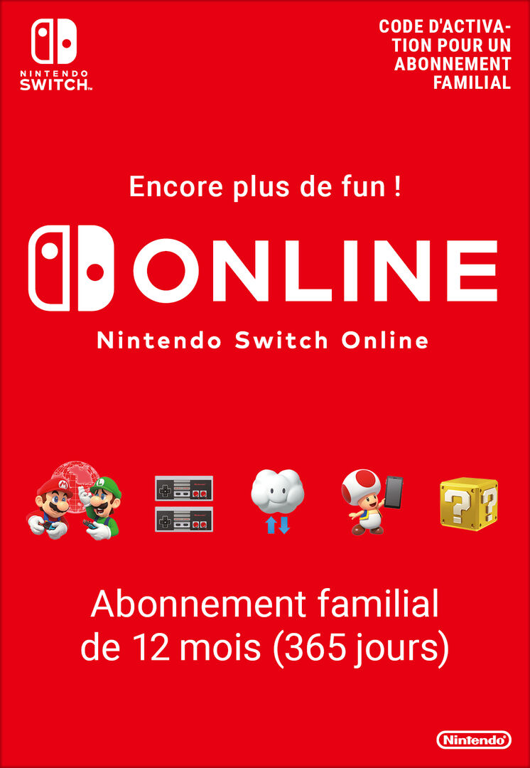 Abonnement Nintendo Switch Online 365 Jours (famille)