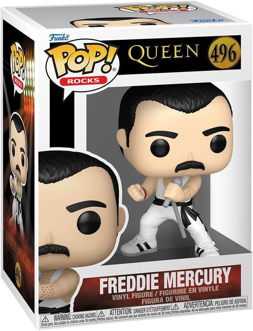 Figurine Funko Pop! N&deg;496 | Queen | Freddy Mercury (d&eacute;bardeur Blanc)