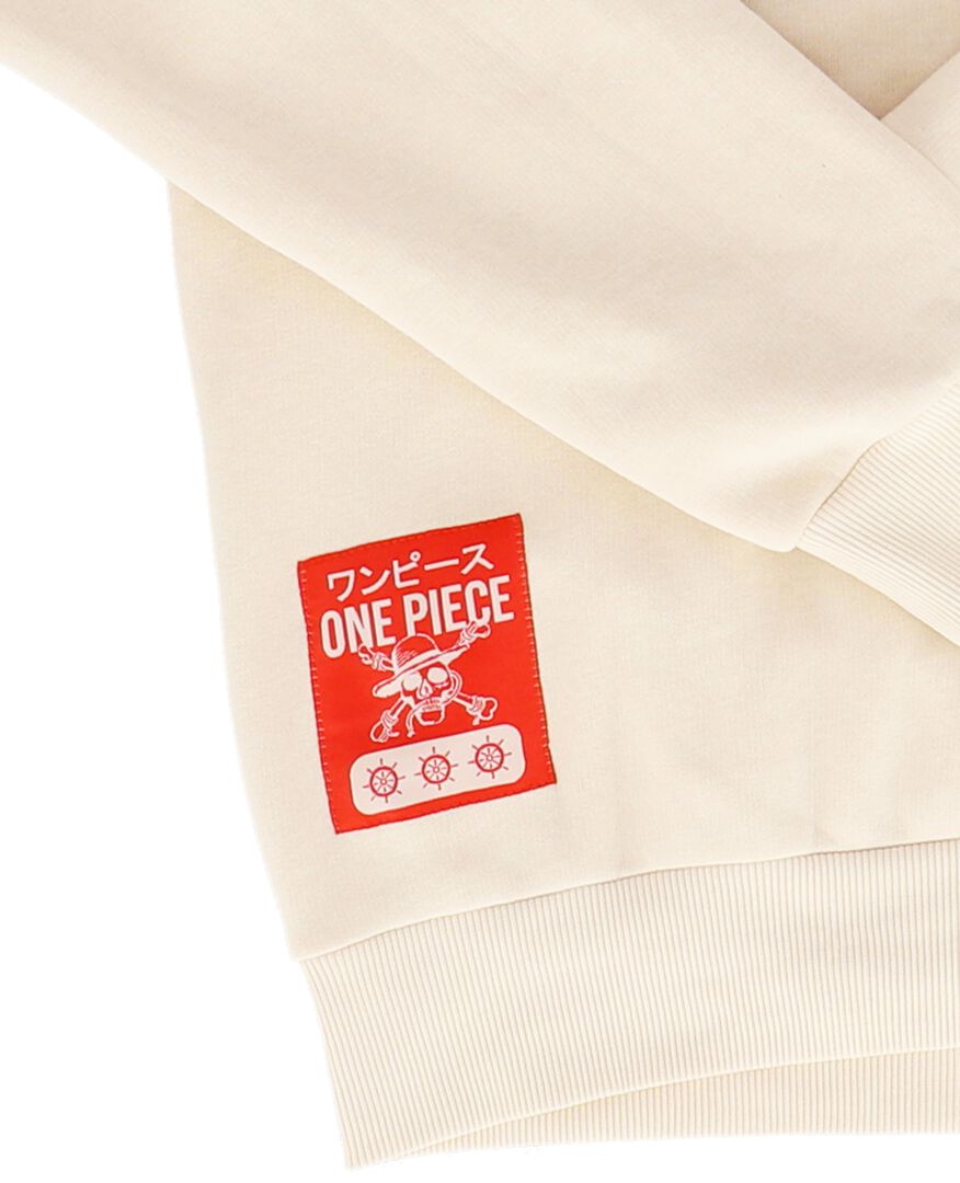 Sweat | One Piece | Sweat Luffy Beige Avec Zip 3/4 + Poche Rouge | Taille M