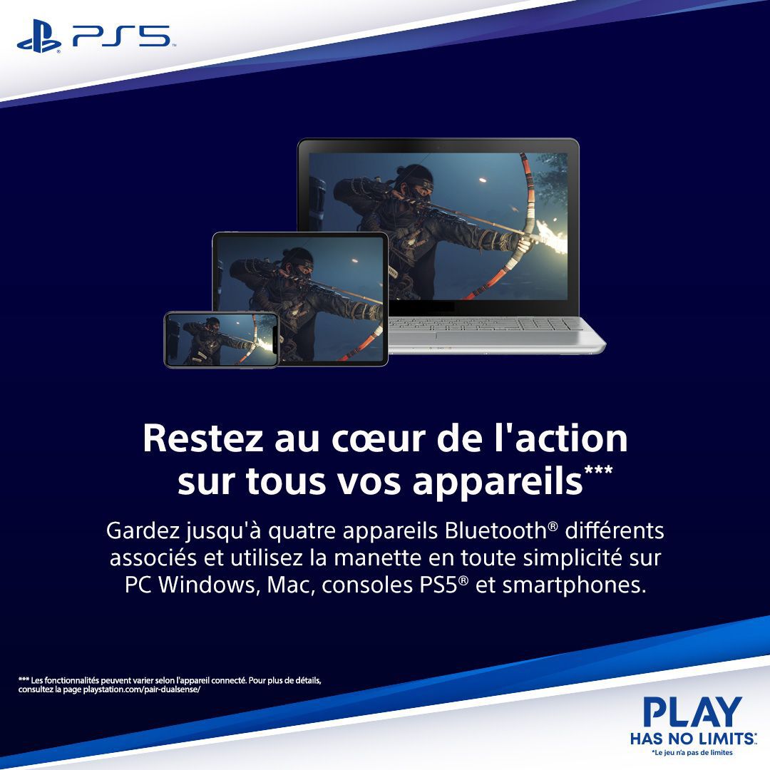 Manette Sans Fil Dualsense Midnight Black (avec C&acirc;ble Usb Pour Pc)