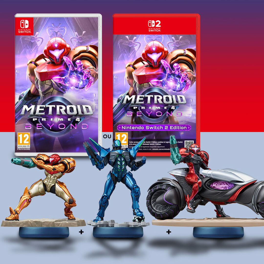 Bundle le jeu Metroid Prime 4 Beyond Switch ou Switch 2 + la figurine Amiibo Samus + la figurine Amiibo Samus et Vai-o-la + la figurine Amiibo Sylux