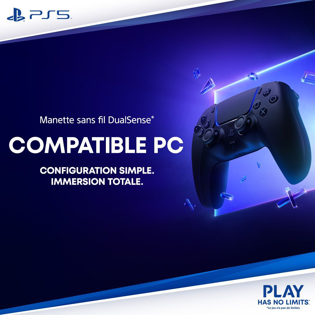 Manette Sans Fil Dualsense Midnight Black (avec C&acirc;ble Usb Pour Pc)