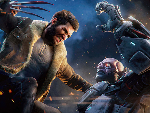 Visuel de gameplay de Marvel’s Wolverine avec scène d’action et texte descriptif sur l’expérience du jeu.